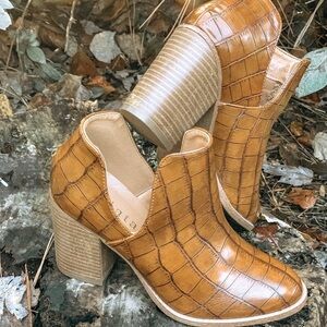 Croc-Embossed Tan Ankle Boots